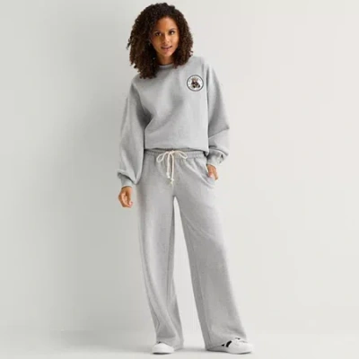 Arizona Womens Juniors Wide Leg Fleece Sweatpant In Gray
