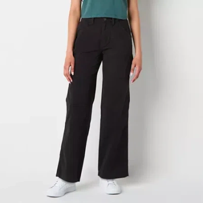 Arizona Womens Juniors Wide Leg High Rise Flat Front Pant In Gray