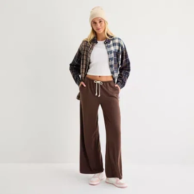 Arizona Womens Juniors Wide Leg Pull-on Pant In Brown