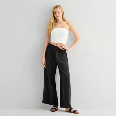 Arizona Womens Juniors Wide Leg Pull-on Pant In Black