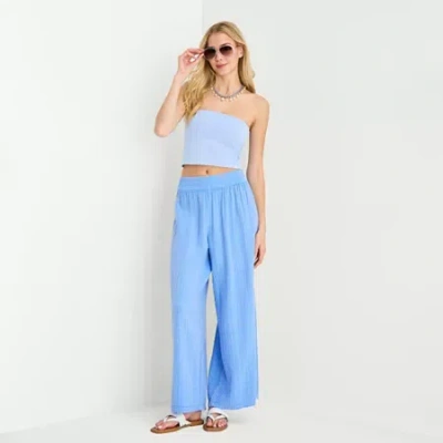 Arizona Womens Juniors Wide Leg Pull-on Pant In Blue