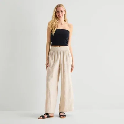 Arizona Womens Juniors Wide Leg Pull-on Pant In Neutral