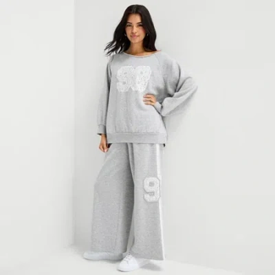 Arizona Womens Juniors Wide Leg Sweatpant In Gray
