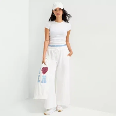 Arizona Womens Juniors Wide Leg Sweatpant In White