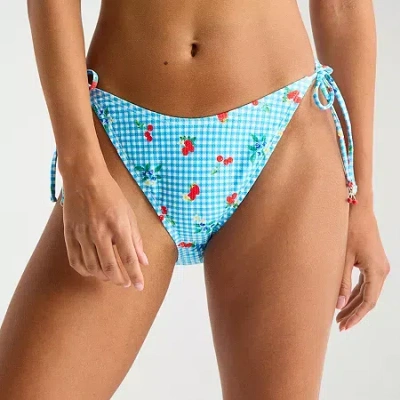 Arizona Womens Lined Side Tie Gingham Juniors Bikini Swimsuit Bottom In Blue