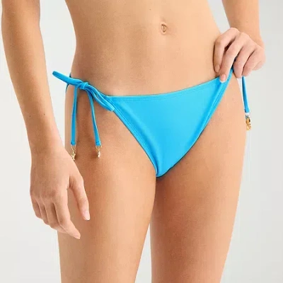Arizona Womens Lined Side Tie Juniors Bikini Swimsuit Bottom In Blue