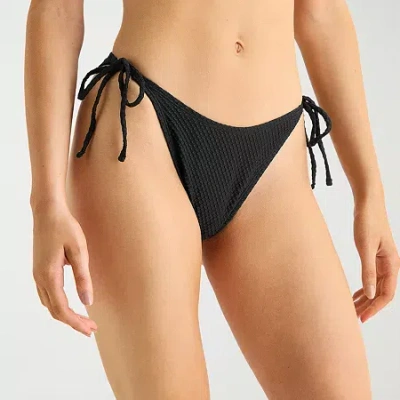 Arizona Womens Lined Side Tie Juniors High Waist Bikini Swimsuit Bottom In Black