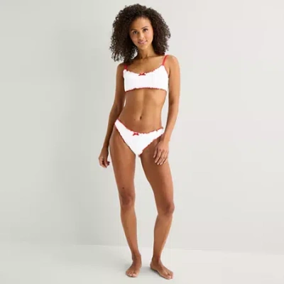 Arizona Womens Lined Textured Juniors Hipster Bikini Swimsuit Bottom In White
