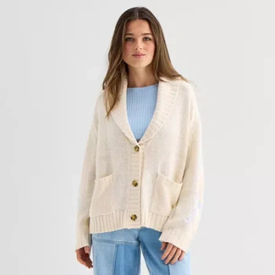 Arizona Womens Long Sleeve Button Juniors Cardigan In Blue