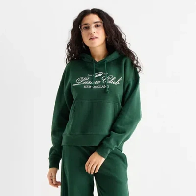 Arizona Womens Long Sleeve Fleece Active Hoodie In Green