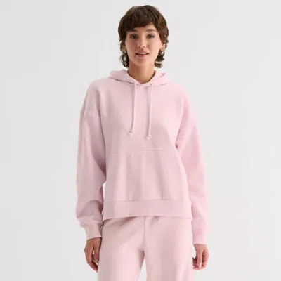 Arizona Womens Long Sleeve Fleece Active Hoodie In Pink