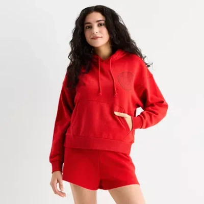 Arizona Womens Long Sleeve Fleece Active Hoodie In Red