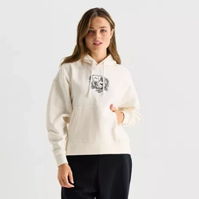 Arizona Womens Long Sleeve Fleece Active Hoodie In White