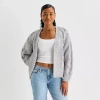 Arizona Womens Long Sleeve Open Front Juniors Cardigan In Gray