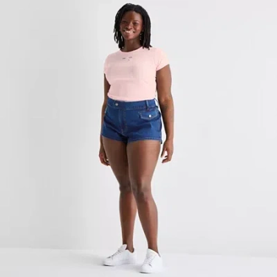 Arizona Womens Low Rise Juniors Denim Short In Blue