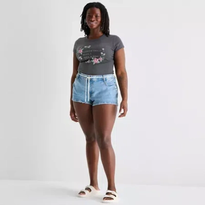 Arizona Womens Low Rise Juniors Plus Denim Short In Blue