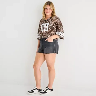 Arizona Womens Mid Rise Juniors Denim Short In Blue