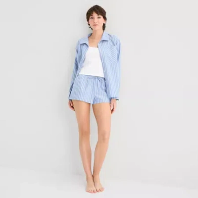 Arizona Womens Poplin Juniors Pajama Shorts In Blue