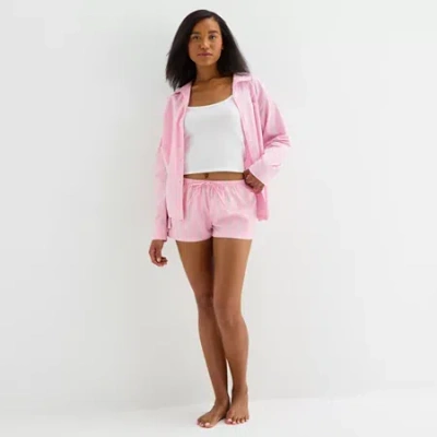 Arizona Womens Poplin Juniors Pajama Shorts In Pink