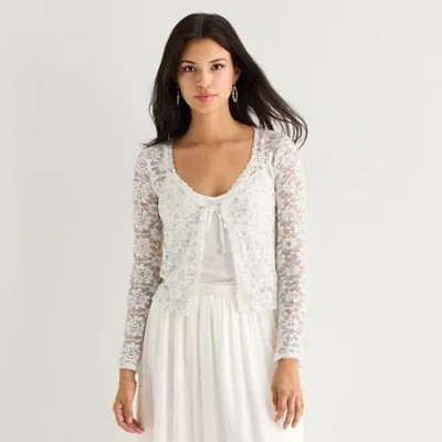 Arizona Womens Round Neck Long Sleeve Blouse In White