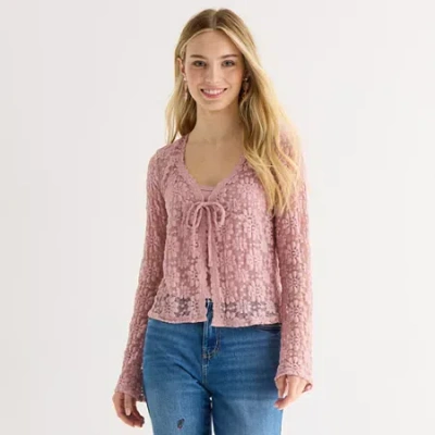 Arizona Womens Round Neck Long Sleeve Blouse In Pink