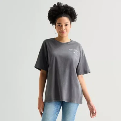 Arizona Womens Round Neck Short Sleeve Oversized Graphic T-shirt In Black