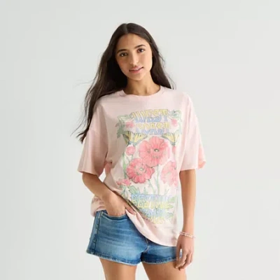 Arizona Womens Round Neck Short Sleeve Oversized Graphic T-shirt In Neutral