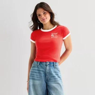 Arizona Womens Round Neck Short Sleeve Regular Fit Graphic T-shirt In Red