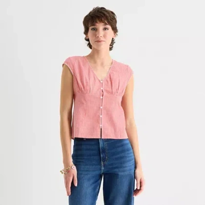 Arizona Womens Short Sleeve Blouse In Pink