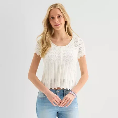 Arizona Womens Short Sleeve Button Cardigan In White