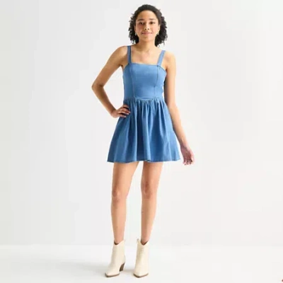 Arizona Womens Short Sleeve Juniors Babydoll Dress In Blue