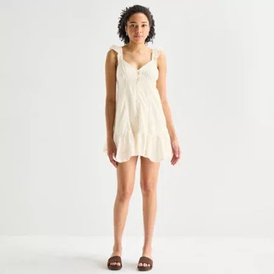 Arizona Womens Short Sleeve Juniors Babydoll Dress In Gray