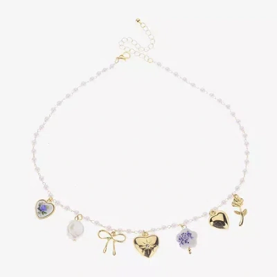 Arizona Womens Simulated Pearl Bow Flower Heart 16 Inch Pendant Necklace In Multi