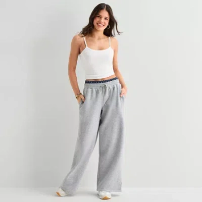 Arizona Womens Wide Leg Mid Rise Fleece Sweatpant In Gray