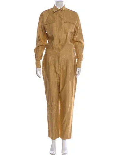 Pre-owned Arje Linen Mock Neck Jumpsuit In Neutral