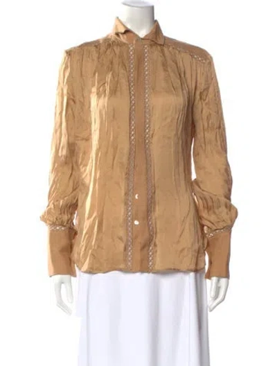 Pre-owned Arje Silk Long Sleeve Blouse In Neutral