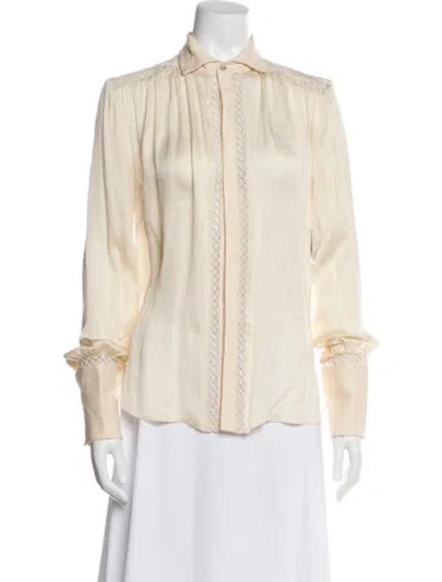 Pre-owned Arje Silk Long Sleeve Blouse In Neutral
