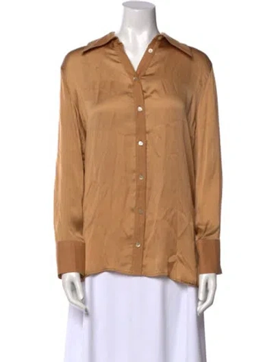 Pre-owned Arje Silk Long Sleeve Button-up Top In Neutral