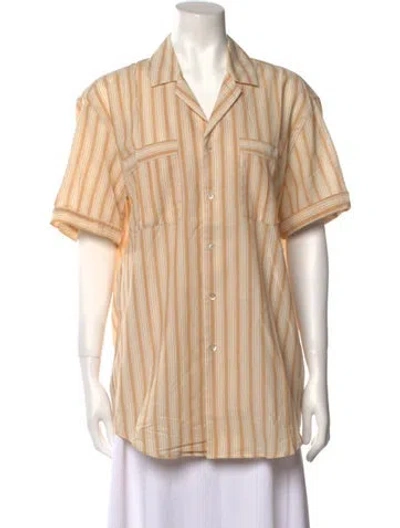 Pre-owned Arje Striped Short Sleeve Button-up Top In Neutral