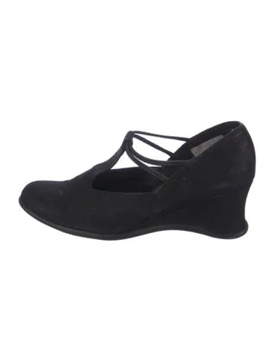 Pre-owned Arje Suede T-strap Pumps In Black
