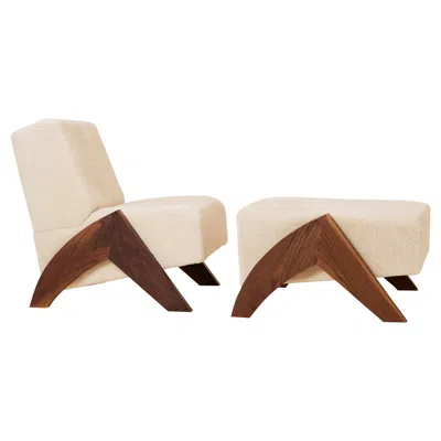 Pre-owned Arje The Enzo Shearling Chair And Ottoman By Arjé In Brown