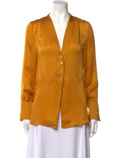 Pre-owned Arje V-neck Long Sleeve Blouse In Yellow