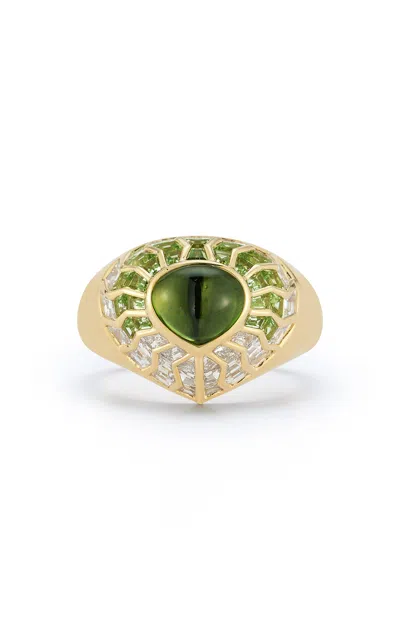 Ark 18k Yellow Gold Aphrodite Shield Ring With Chartreuse Aura