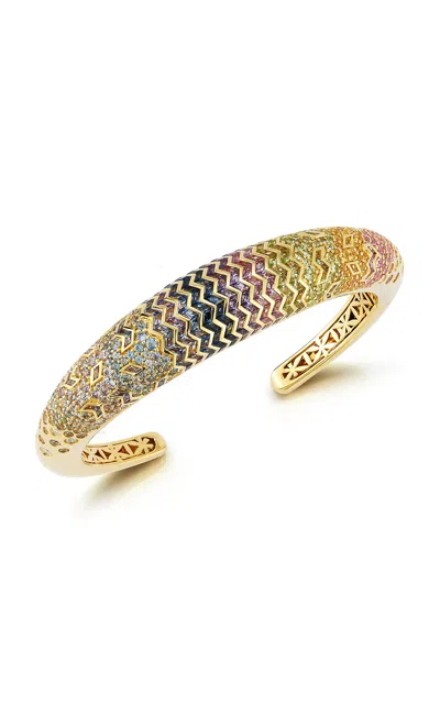 Ark 18k Yellow Gold Aurora Cuff In Feather With Cobblestones And Diamonds