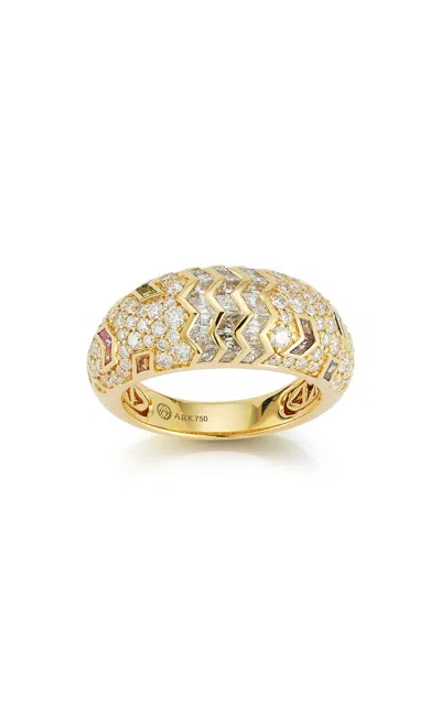 Ark 18k Yellow Gold Aurora Ring In Feather With Cobblestones And Diamonds