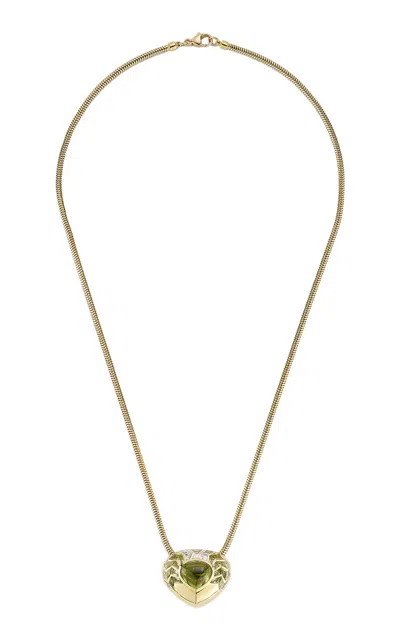 Ark 18k Yellow Gold Flora Shield Necklace With Chartreuse Aura Cabochon