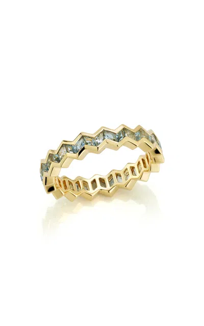 Ark 18k Yellow Gold Vibrations Eternity Stacking Band In Aquamarine