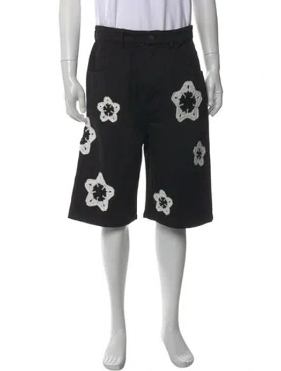 Pre-owned Arkyve Floral Print Jogger Shorts In Black