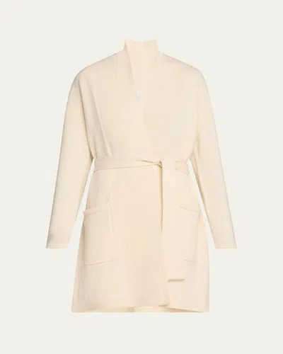 Arlotta Cashmere Ribbed Cashmere Short Wrap Robe In Snow