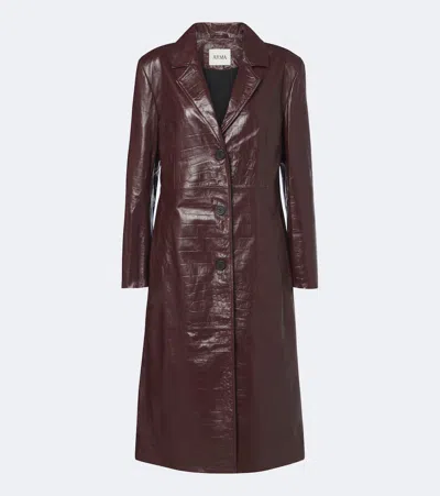 Arma Aisa Croc-effect Leather Coat In Brown